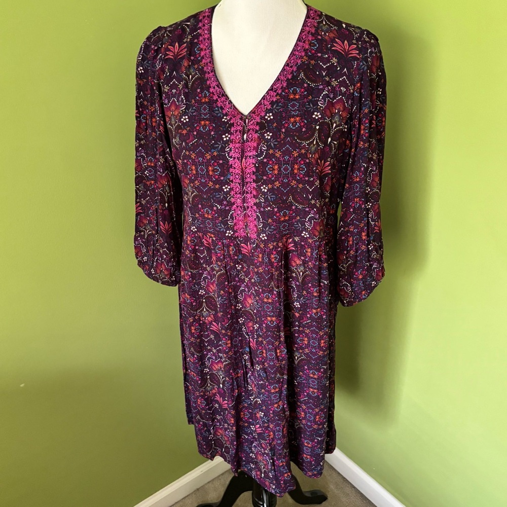 J. Jill Fall V-neck Dress with Embroidery